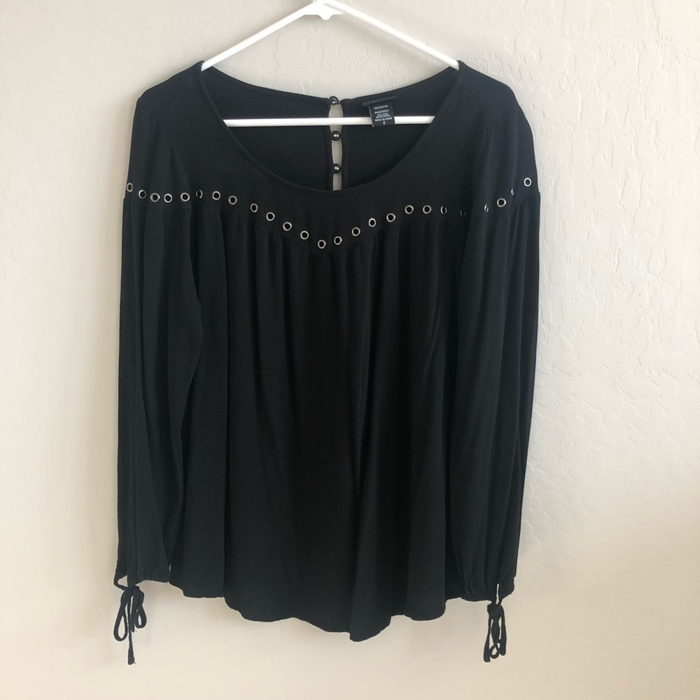 Long Sleeve Black Eyelet Blouse